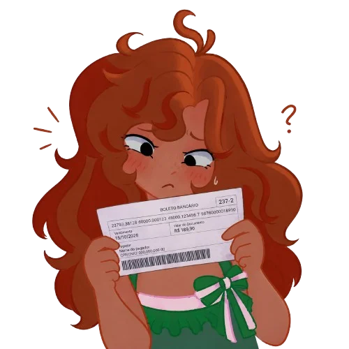 Zayla conferindo um boleto bancário