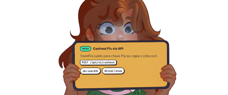 Cashout Pix via API — POST /api/v1/cashout, 16+ com KYC, R$ 0,50 por envio